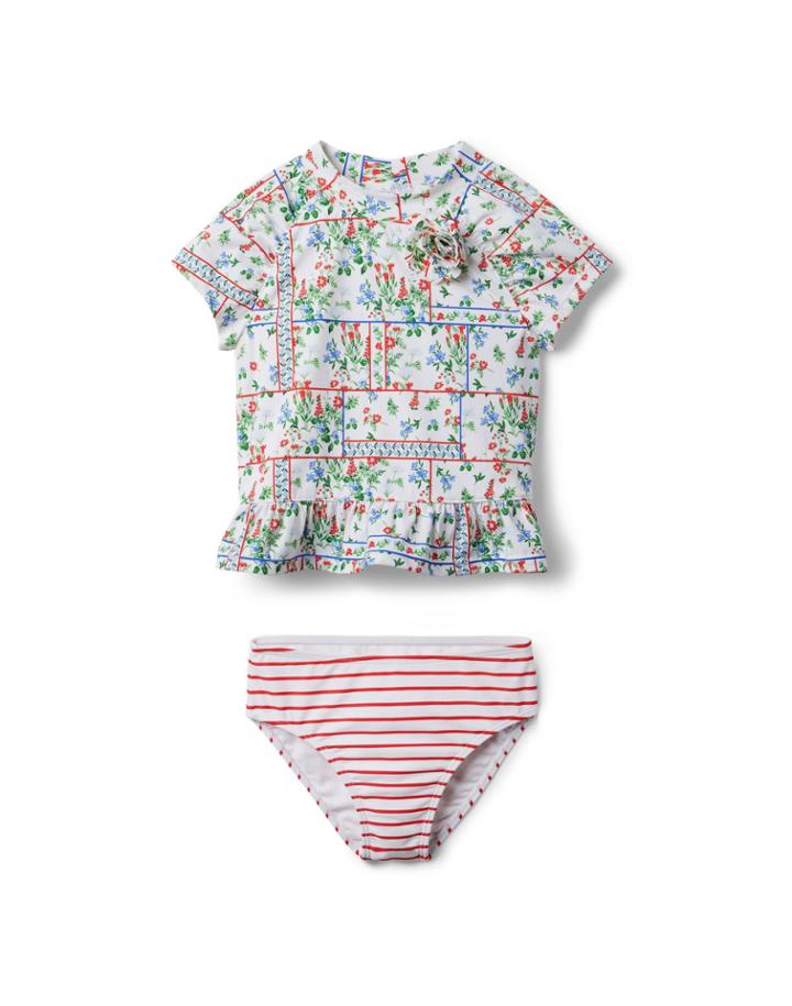Floral Patchwork Rash Guard Set