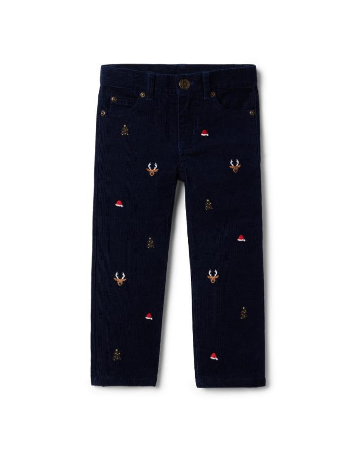 Embroidered Holiday Icon Corduroy Pant