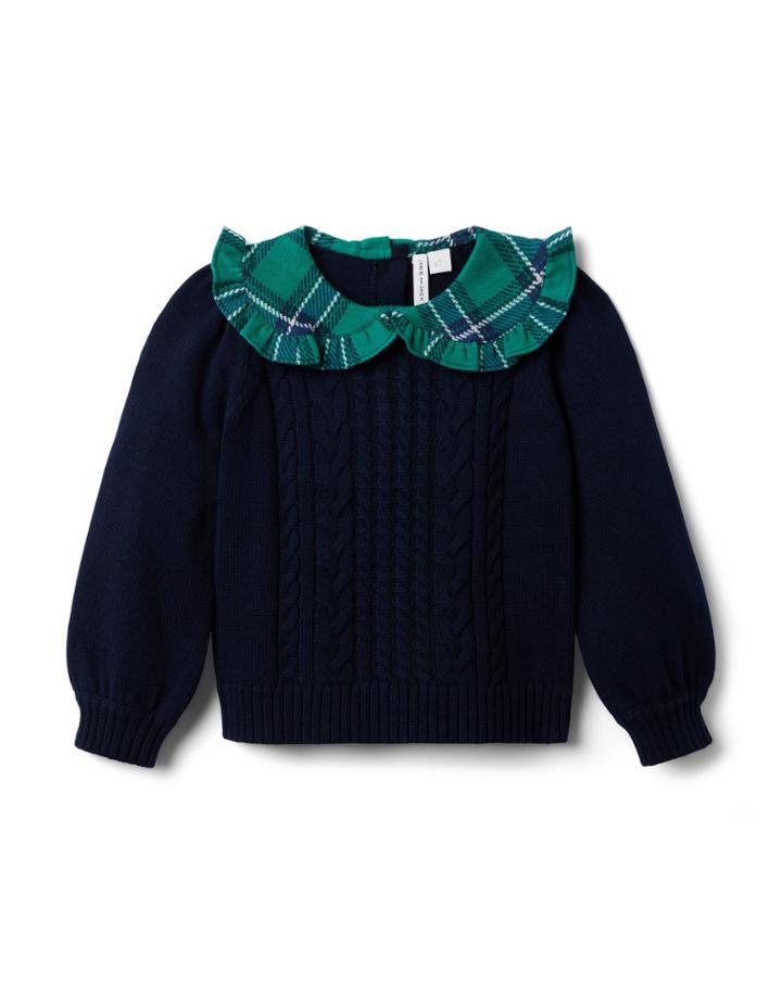 Plaid Collar Cable Knit Sweater