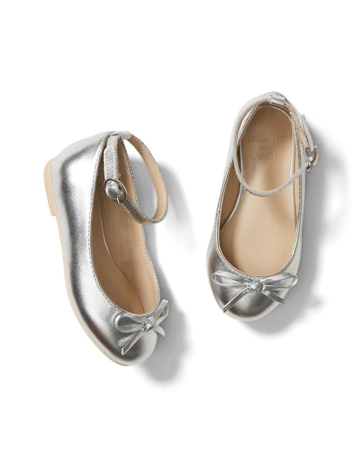 Metallic Ankle Strap Bow Flat