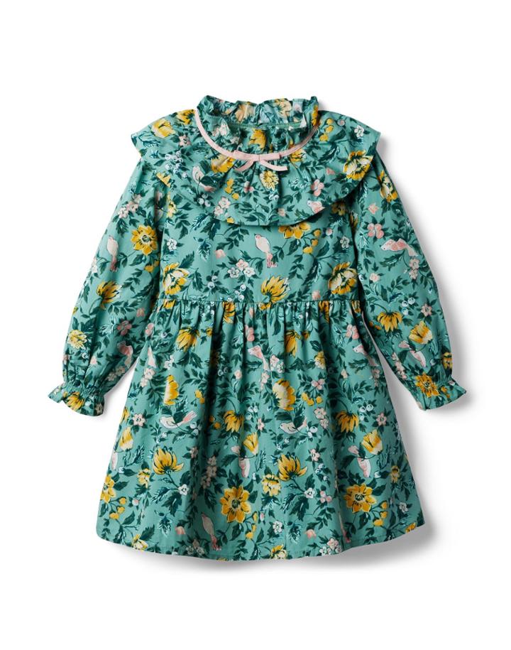 Floral Ruffle Bow Collar Dress