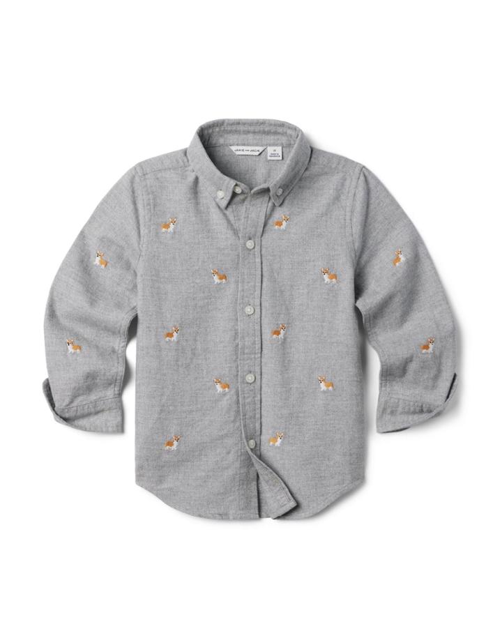 Embroidered Corgi Brushed Oxford Shirt