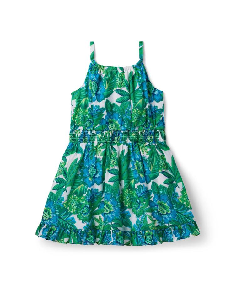 Tropical Floral Smocked Waist Sundress