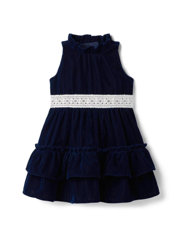 Velvet Crochet Ruffle Dress