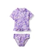 Palm Leaf Ruffle Trim Rash Guard Set
