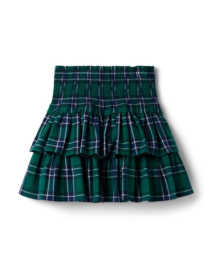 Plaid Smocked Waist Tiered Skirt