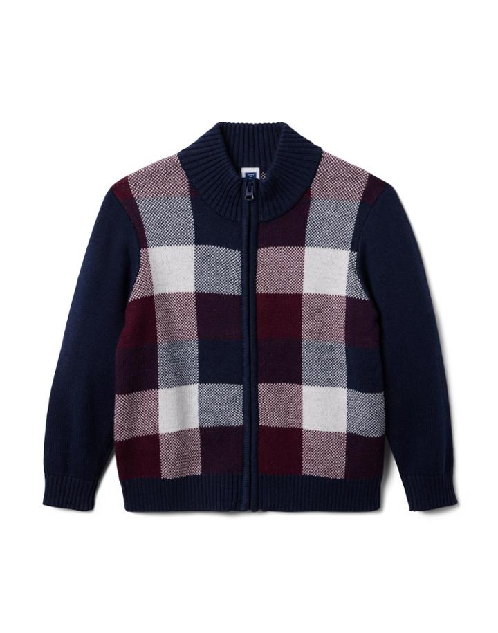 Plaid Jacquard Zip Sweater