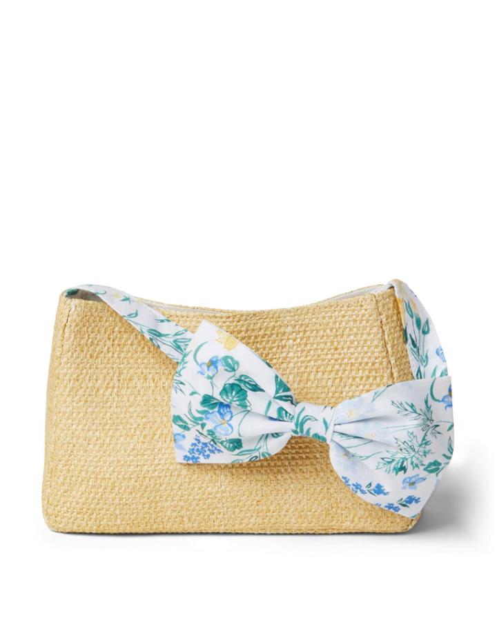 Floral Bow Strap Straw Purse