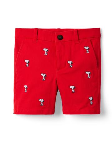Peanuts Snoopy Embroidered Twill Short