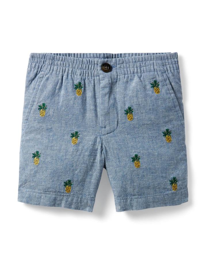 Embroidered Pineapple Linen Short