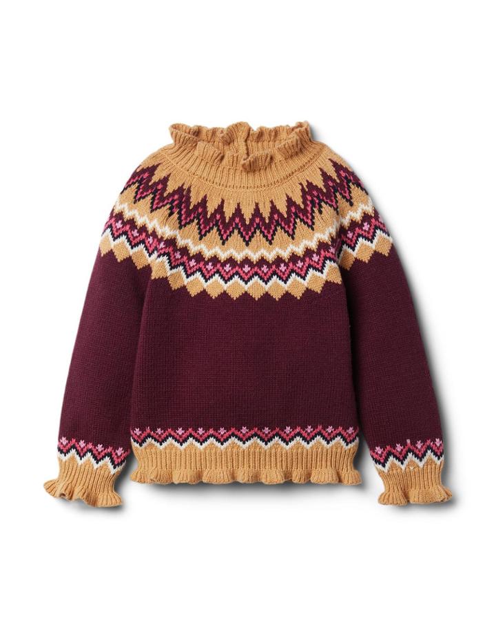 Fair Isle Ruffle Trim Sweater