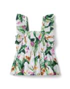 Tropical Jungle Smocked Ruffle Cropped Top