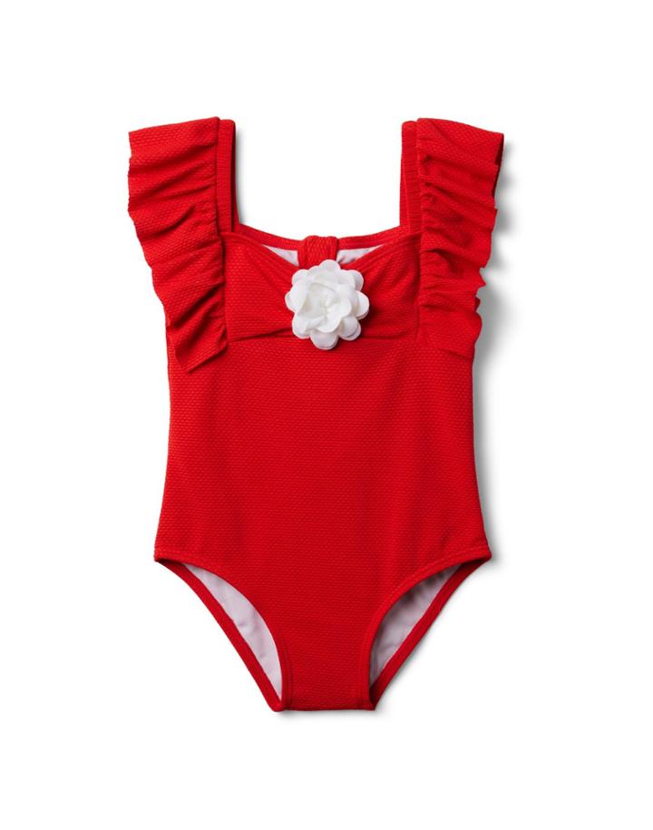 Rosette Ruffle Sleeve Swimsuit