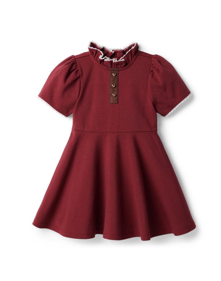 Button Ruffle Collar Ponte Dress