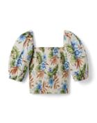 Tropical Floral Smocked Cropped Puff Sleeve Top