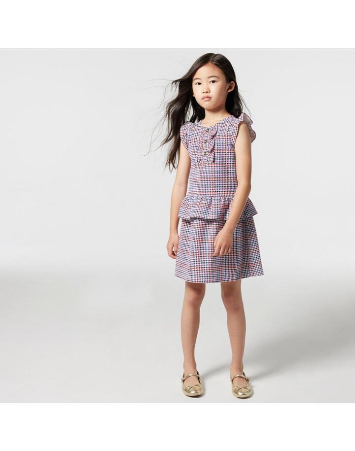 Houndstooth Plaid Ruffle Ponte Dress