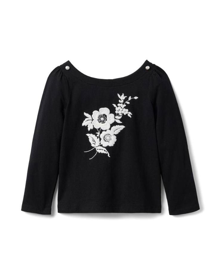 Embroidered Floral Jersey Top