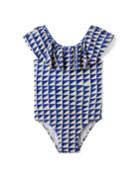 Tile Print Textured Ruffle Swimsuit