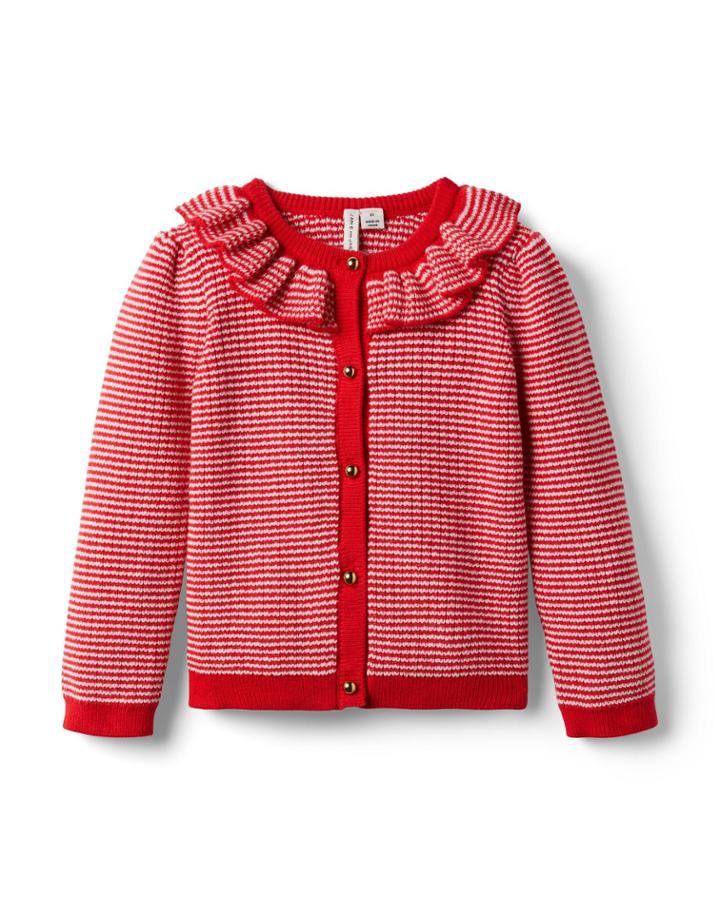 Striped Ruffle Collar Cardigan