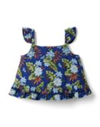 Tropical Floral Ruffle Strap Cropped Top