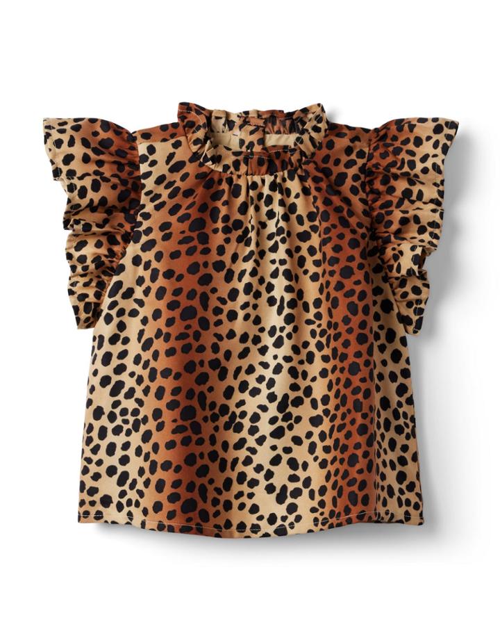 Leopard Ruffle Sleeve Top
