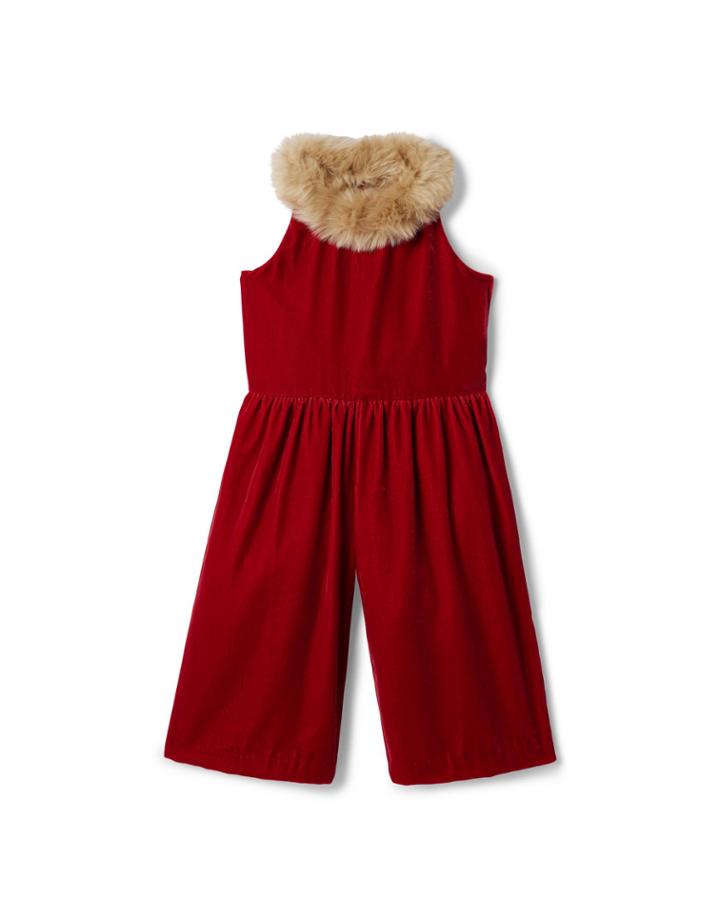 Velvet Faux Fur Collar Jumpsuit