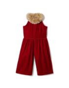 Velvet Faux Fur Collar Jumpsuit