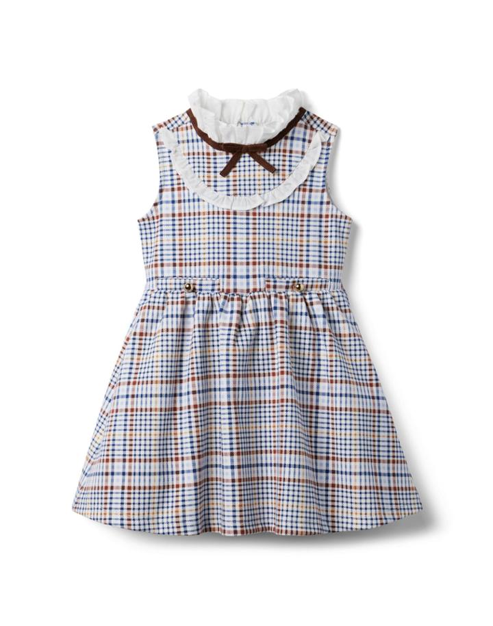 Plaid Ribbon Collar Ponte Dress