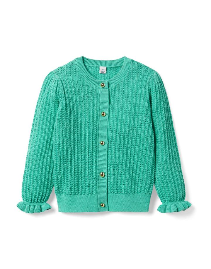 Pointelle Ruffle Cuff Cardigan