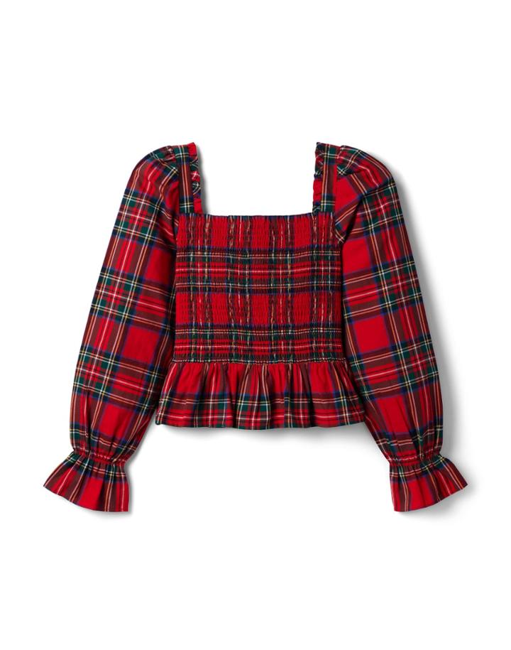 Plaid Smocked Peplum Cropped Top