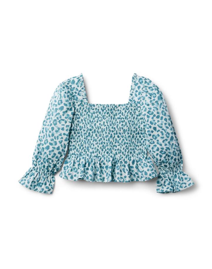 Leopard Cropped Smocked Top