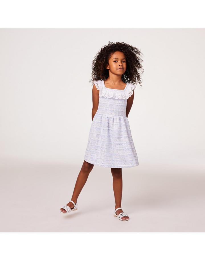 Eyelet Trim Boucle Dress