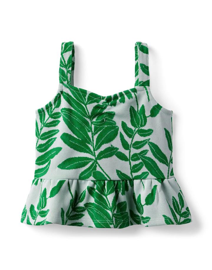 Palm Leaf Peplum Cropped Jacquard Top