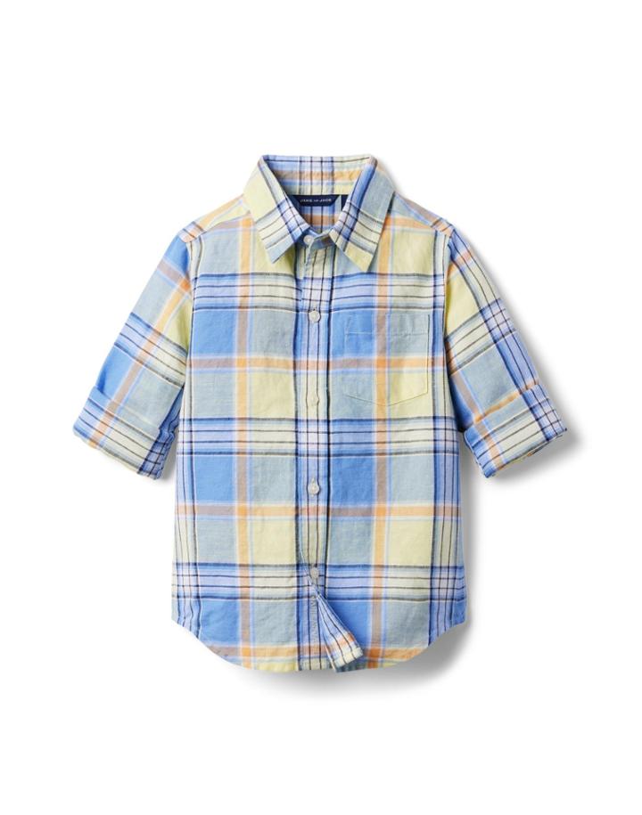 Plaid Linen Roll-cuff Shirt