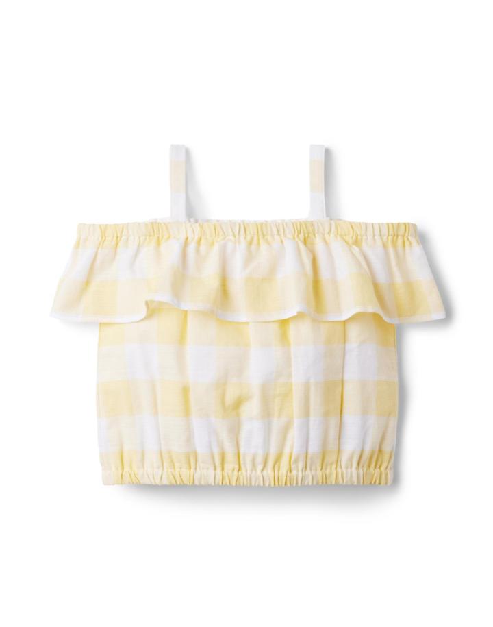 Gingham Cropped Cold Shoulder Top