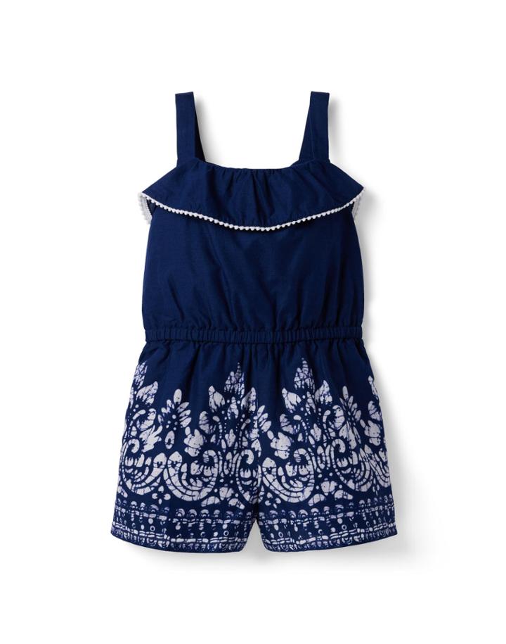 Border Print Pom Pom Romper