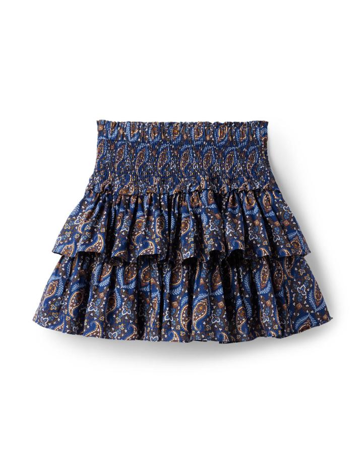 Paisley Smocked Waist Tiered Skirt
