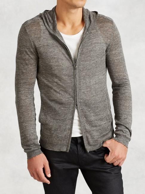 John Varvatos Linen Zip Front Hoodie