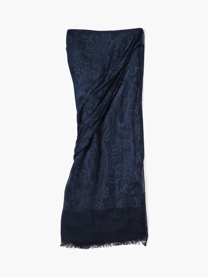 John Varvatos Woven Crinkled Paisley Scarf Navy Size: One Size Fits All