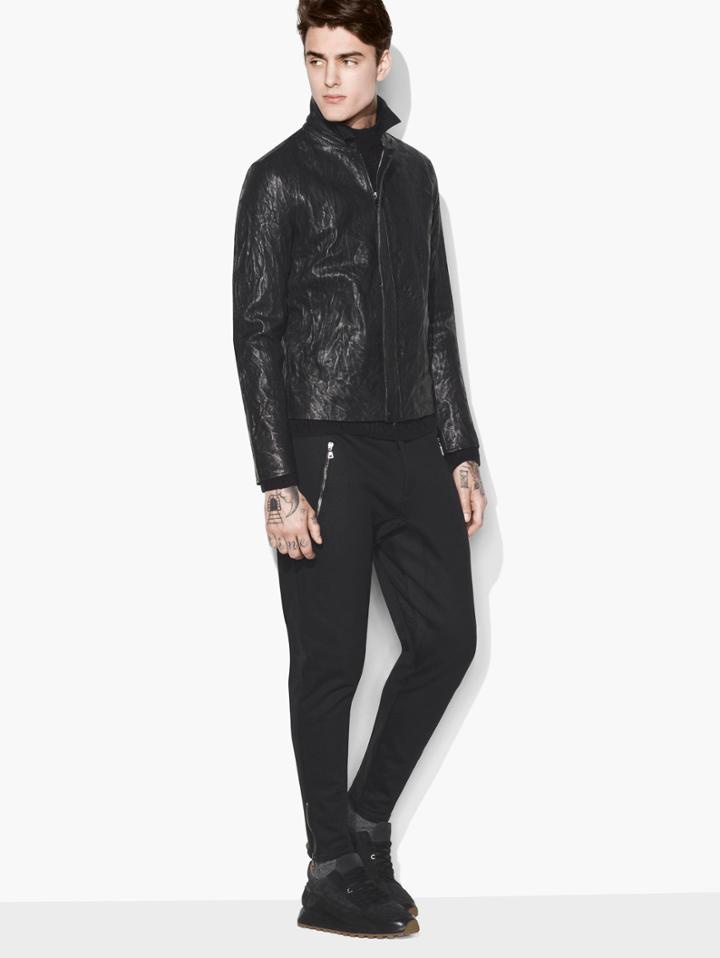 John Varvatos Crinkled Leather Jacket Gun Metal Size: 44
