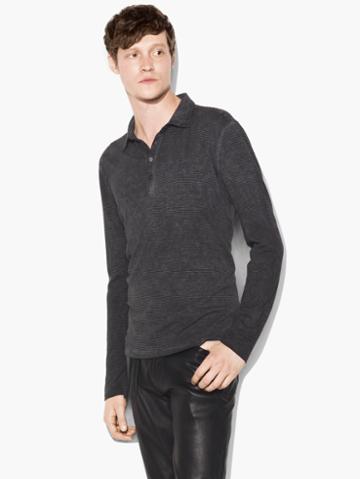 John Varvatos Striped Peace Polo Blk/off Whit Size: S