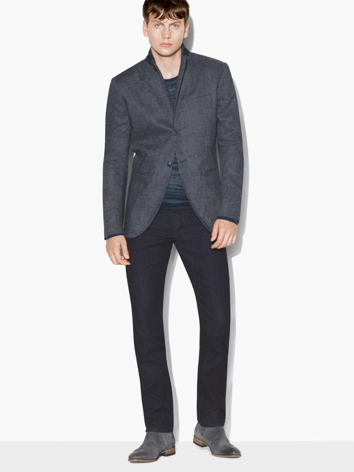 John Varvatos Peak Lapel Jacket Blue Heather Size: 50