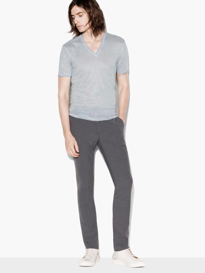 John Varvatos V-neck Tee With Jersey Details Cobalt Size: Xs