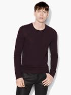 John Varvatos Long Sleeve Crewneck With Contrast Linking & Suede Merlot Size: Xs