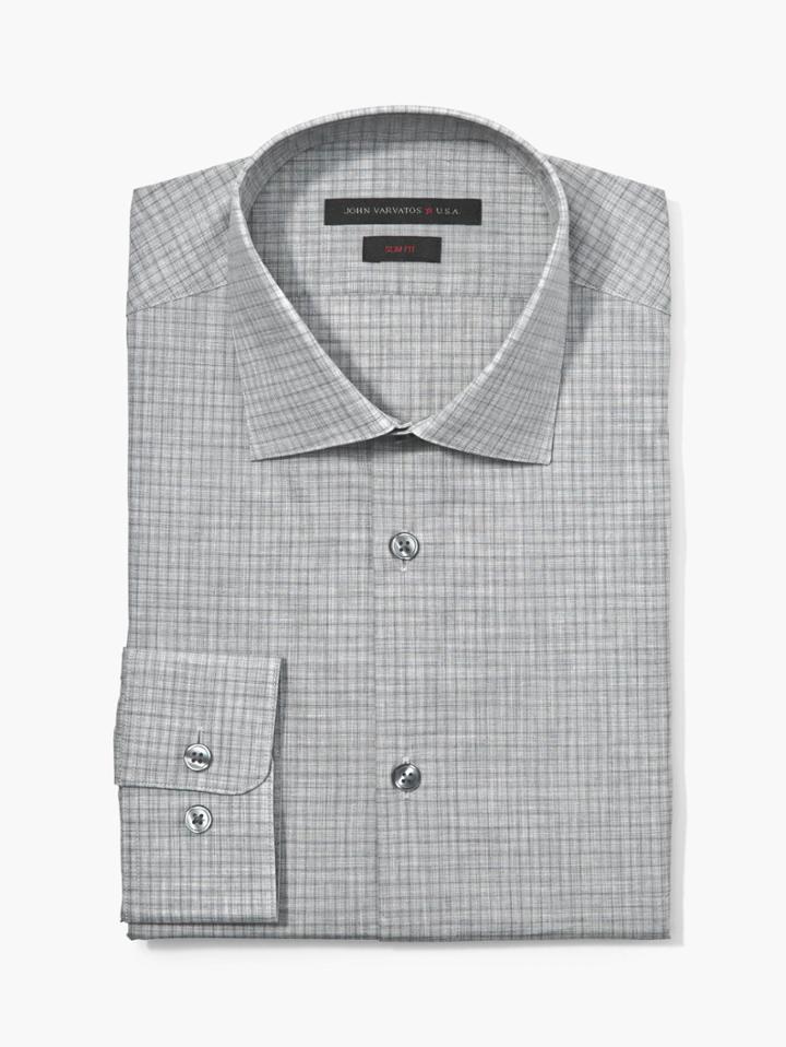 John Varvatos Slim Fit Melange Check Shirt Ash Heather Size: 14.5r