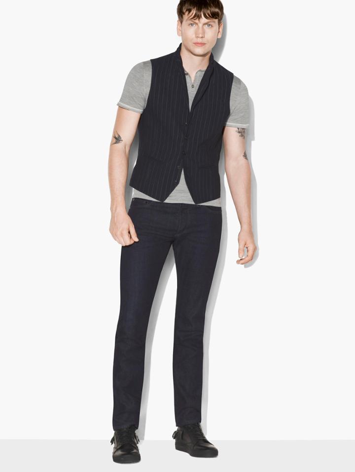 John Varvatos Striped Vest Navy Size: 48