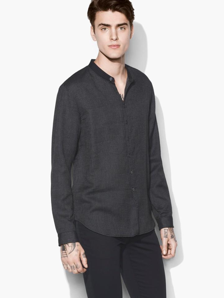 John Varvatos Band Collar Shirt Dark Grey Size: M