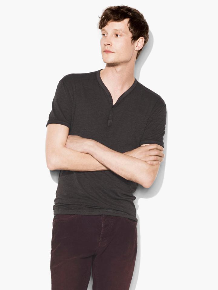 John Varvatos Burnout Snap Henley Black Size: S