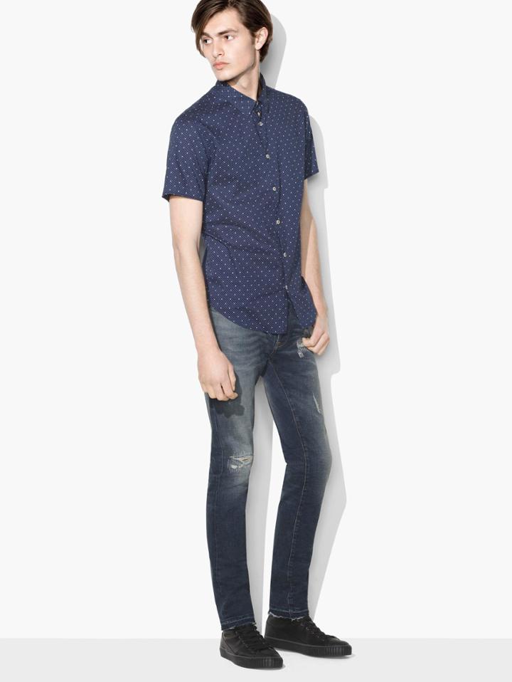 John Varvatos Star Print Shirt Dark Blue Size: Xs