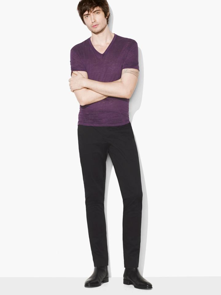 John Varvatos Linen V-neck Tee Purple Size: Xs